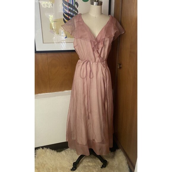 Reformation Cannes Dress Size L pink Wrap ruffle chiffon sheer rayon viscose - Picture 5 of 9